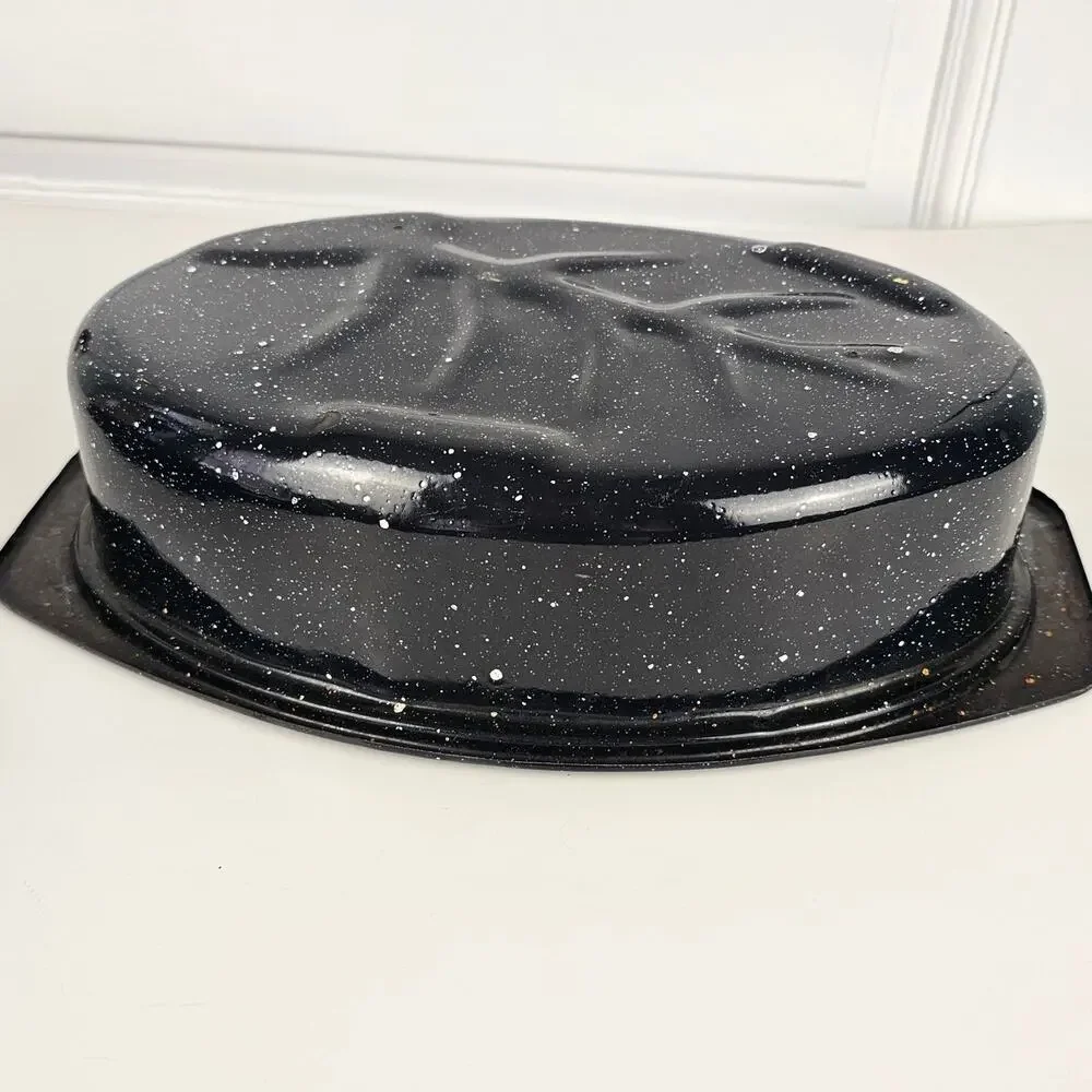 VTG small blue granite ware roaster pan with lid oval EUC